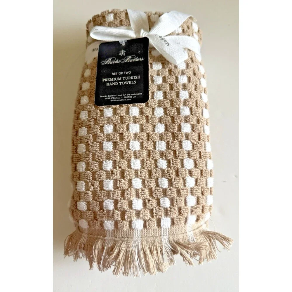 Brooks Brothers Hand Towels Set of 2 Luxury Raised Dots Thick Plush Turkish